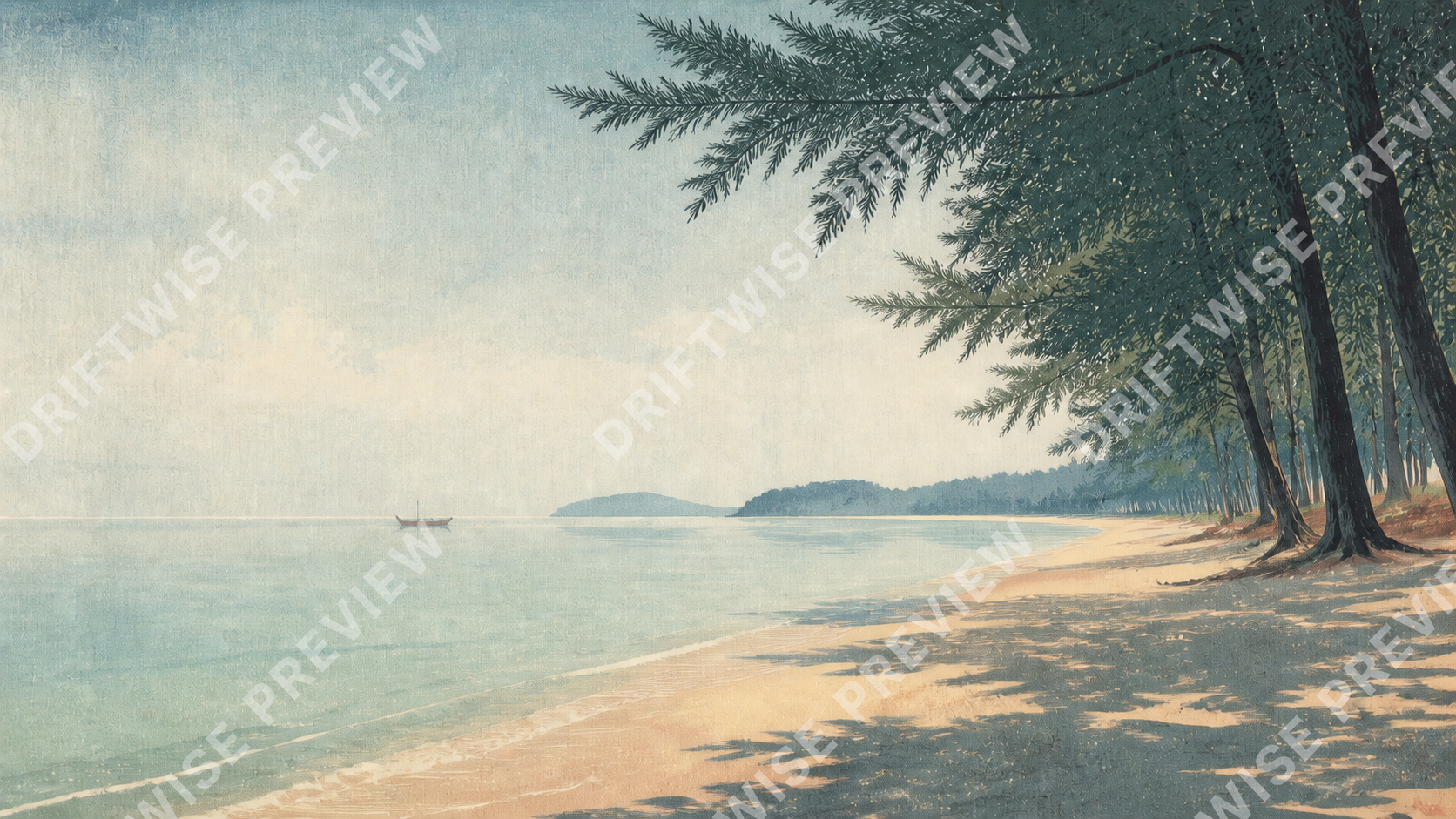 Watermarked screen-print interpretation of tranquil Nai Yang Beach